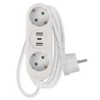 Tinklo ilgiklis 2 rozetės +2×USB-A + 1×USB-C 1.5 m baltas