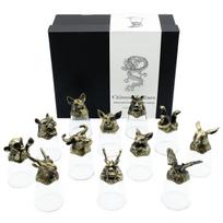 Taurelių rinkinys su žalvarinėmis Kinų zodiako figūromis „Chinese Zodiac Creatures“ – 12 vnt., 25 ml