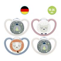 NUK tamsoje šviečiantys čiulptukai Perfect Match Air Night, 18-36 mėn, 2 vnt., įvairių spalvų