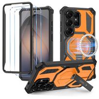 Juodas tvirtas dėklas su oranžinėmis detalėmis "Tech-Protect Magblast Magsafe + Glass 2-Pack" telefonui Samsung Galaxy S26 Ultra