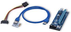 Qoltec PCI-E Riser 1x-16x USB 3.0 SATA IDE MOLEX kabelis