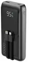 Gembird PB20-PD20-LCD-01 greito įkrovimo išorinė baterija su integruotais laidais, 20W, 20000 mAh, juodas