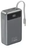Gembird PB20-PD65-LCD-01 greito įkrovimo išorinė baterija su integruotais laidais, 65W, 20000 mAh, juodas