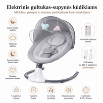 Elektrinis gultukas-supynės kūdikiams su pulteliu, muzika ir žaislais
