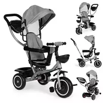 Triratukas vežimėlis 2in1 su pasukama sėdyne, sulankstomu stogeliu - pilkas ECOTOYS