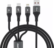 „Dudao“ USB-A – USB-C + microUSB + Lightning kabelis, 1,2 m, juodas (6976625333486)
