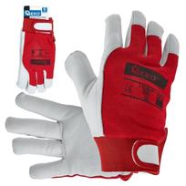 Kazas ādas ziemas cimdi, elastīgs kokvilnas aizmugure, Velcro aproce, s.11, G73518, sarkani un balti, izolēti