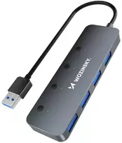 USB šakotuvas „Wozinsky“ – 4x USB-A šakotuvas su aliuminiais jungikliais – pilkos spalvos WOZINSKY