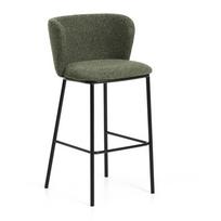 Tamsiai žalios spalvos iš audinio baro taburetė (sėdynės aukštis 75 cm) Ciselia – Kave Home