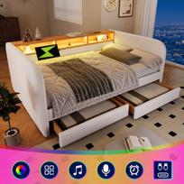Dienos lova su LED ir USB, 140x190 cm, 2 stalčiai, 1 vnt