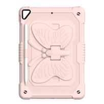 Planšetinis kompiuteris, el. skaitytuvo dėklai, iPad 10.2 (2020) dėklas – kietas tvirtas dangtelis su stovu ir „Butterfly Wings“ pieštukų laikikliu, rožinė rožinė