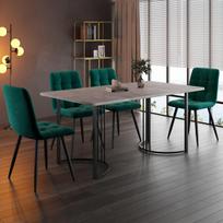 Valgomasis komplektas 5 dalių, stalas 140x80 cm, 4 kėdės, MDF, metalas, tamsiai žalia, juoda