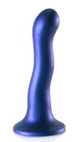 Dildo Ouch! Itin minkšto silikono lenktas G-taško, 17 cm, metalinė mėlyna