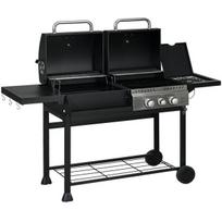 "Outsunny" dujinis kepsninės vežimėlis su 2+1 degikliais, termometru, 3 kW, BBQ anglių kepsninė, lentyna, šoninė lentyna, kablys, kempingas, juodas, Gaasigrill, 161x53x101 cm, Must