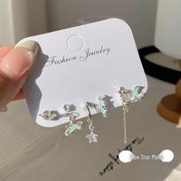Cute Bear Ear Cuff Set: Exquisite Star Stud Earrings with Gradient Design