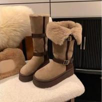 Thick-fur Snow Boots for Women, New Style, Versatile, Thick Fur, Heightening Shoes, Cotton Shoes 35 chaki