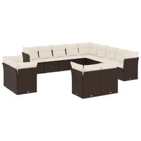 13 pc Garden Sofa Set with Cushions Brown Poly Rattan