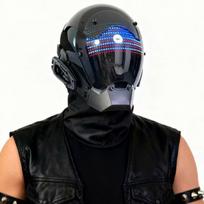 Cyberpunk LED šalmas-kaukė su įmontuotu ekranu – valdomas per programėlę, pilno veido techwear, skirtas Helovino, cosplay, vakarėlių, muzikos festivalių renginiams