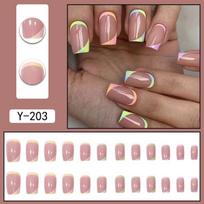 Short Square Tip Press-On Nails With French Gradient Design Digital Print Acrylic Nail Tips Women Gel Nail Tips