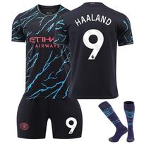 Manchester City Haaland #9 Vaikų futbolo marškinėliai Jaunimo treniruočių viršutinė dalis 130-140cm Juodas kvėpuojantis poliesteris 100-110 cm juoda