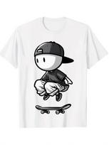 Unisex's Short-Sleeved Printed 100% Pure Cotton T-Shirt - Cartoon SkateboaQIANer Graphic Tee M