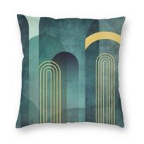 Modern Mid Century Arches Teal Pillowcase Polyester Linen Velvet Pattern Zip Decorative Pillow Case Bed Cushion Cover Peach skin 18*18(CM)-1Pcs