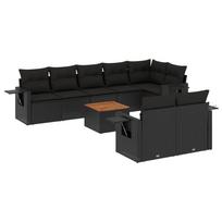9 piece Garden Sofa Set with Cushions Black Poly Rattan