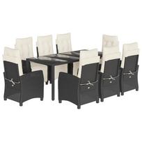 9 piece garden dining set with cushions black poly rattan