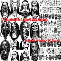 68 Sheets Scary Evil Nun Vampire Ghost Temporary Tattoos Halloween Horrible Zombie Witch Tatoos Waterproof Fake Tattoo Stickers China Mainland