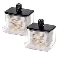 7 OZ Cotton Swab Pads Holder, Qtip Cotton Buds Ball Dispenser, Bathroom Containers Apothecary Jar for Storage Black Wood Lids