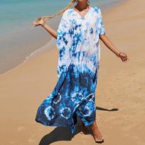 Moteriška Boho Cover Up, didesnio dydžio kontrastinga laisvai priglundanti „Vacay Beach Kaftan“ suknelė One Size