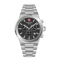 Swiss Alpine Military Pioneer Chronograph Stainless Steel Black Dial Quartz 7048.9137 100M Men's Watch juoda