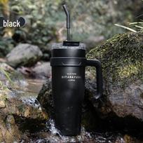 SITARAYURI Prabangus nerūdijančio plieno termosinis puodelis su šiaudeliu 1100ml Single Cup juoda