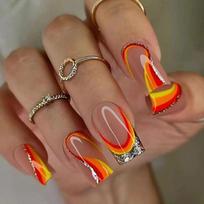 Flowers Wavy False Nails Long Square Press on Nails Fashion Fake Nials  Women Girls W1225