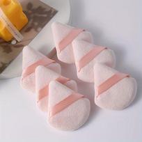 6Pcs Soft Flocked Triangular Makeup Sponge with Pink Ribbon, Reusable and Washable, Suitable for Wet and Dry Use abrikosas