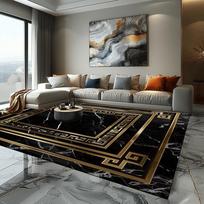 Luxury Black Gold Large Rugs for Living Room European Style Decoration Home Carpet Sofa Coffee Tables Mat Non-slip Bedroom Rug 60x90cm