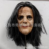 Ghost face horror mask headgear for Halloween, scary escape room, haunted house costume, old woman with tag Old woman