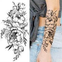 1 lapelis Gėlė Gyvatė Laikinos Tatuiruotės Moterims Mergaitėms Juoda Peonija Rožė Flora Seksualus Tatuiruotės Lipdukas Atsparus Vandeniui Lipnus Ant Rankos China Mainland gray