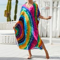 Moteriška Boho Cover Up, didesnio dydžio kontrastinga laisvai priglundanti „Vacay Beach Kaftan“ suknelė One Size