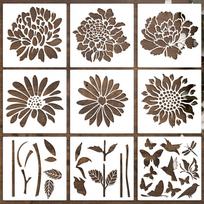 30cm, Flower Theme, Painting Template, Hand Account Spray Painting, Coloring Board, Wall Painting, Wall PET Hollow Template, Hand Copied Drawing Board 9pcs