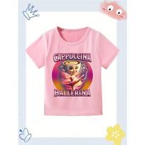 Italian Brainrot Popular Pattern Print Summer Boys and Girls Children's Short Sleeved Pure Cotton Round Neck Loose Top 110