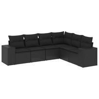 6 Piece Garden Sofa Set with Cushions Black Poly Rattan