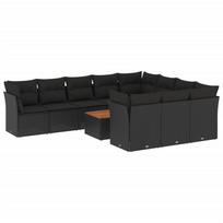 11 piece Garden Sofa Set with Cushions Black Poly Rattan