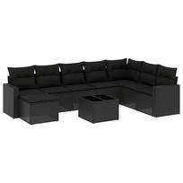 9 piece Garden Sofa Set with Cushions Black Poly Rattan