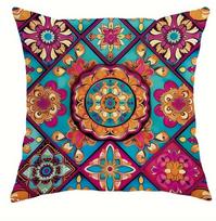 Vibrant Mandala And Checkered Cushion Covers - Bohemian Style Modern And Fashionable Decorative Pillowcases Peach skin 18*18(CM)-1Pcs