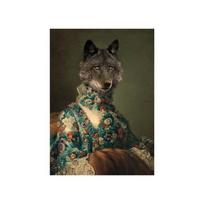 Renaissance Animal Painting, Wolf Head, Human Body, Victoria Portrait Wall Art, Abstract Oil Painting 21cm×30cm NoFrame