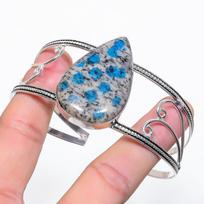 Natural K2 Blue Azurite Gemstone 925 Sterling Silver Cuff Bangle Adjustable J6s67