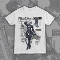 NieR: Automata 2B Vintage Game UI T-Shirt, Unisex Video Game Fan Streetwear Tee, 100% Cotton Casual Short Sleeve Top 4XL