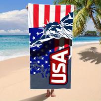 Quick-Dry Microfiber Beach Towel Patriotic USA Star Design Soft Absorbent Lightweight for Independence Day Swimming Travel Beach W30*H60(CM)
