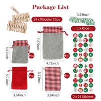 24PCS Advent Calendar Bags 24 Days Christmas Countdown Calendar Burlap Bags   Bag with Wooden Clips Stickers Cotton Rope for   Christmas Party D